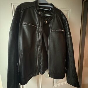 Zara Black Leather Bomber Jacket